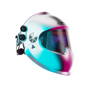 Optrel Panoramaxx CLT silver welding helmet shown from a front angle with the Crystal Lens Technology graphic on the shell.